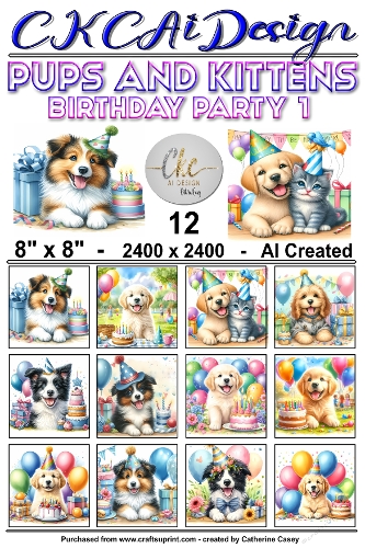 12 - 8x8 Card Fronts Birthday Pups and Kittens 1