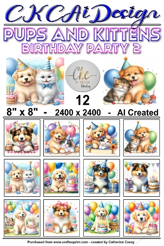 12 - 8×8 Card Fronts Birthday Pups and Kittens 2