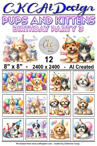 12 - 8×8 Card Fronts Birthday Pups and Kittens 3