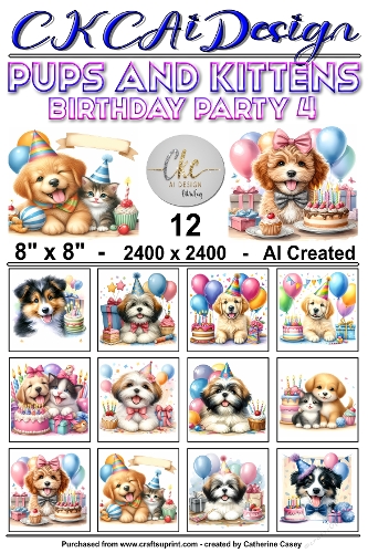 12 - 8×8 Card Fronts Birthday Pups and Kittens 4