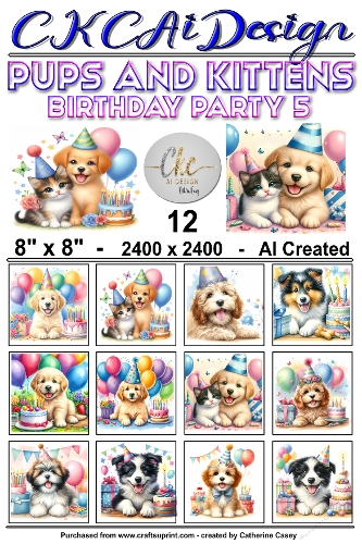 12 - 8×8 Card Fronts Birthday Pups and Kittens 5
