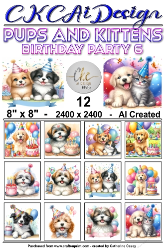 12 - 8×8 Card Fronts Birthday Pups and Kittens 6