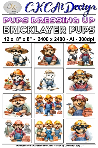 12 - 8×8 Card Fronts Puppies playing Dressup - Bricklayers