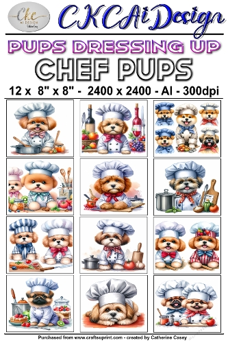 12 - 8×8 Card Fronts Puppies playing Dressup - Chef