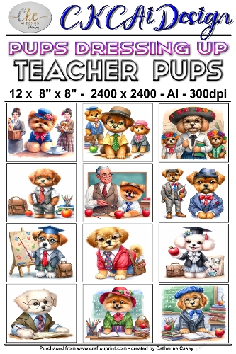 12 - 8×8 Card Fronts Puppies playing Dressup - Teacher Pups