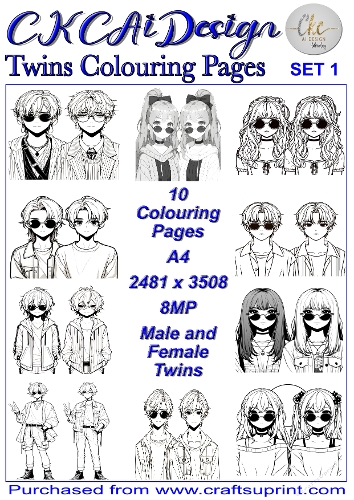 Twins Colouring Pages 10 x pairs of Twins to colour at your leisure
