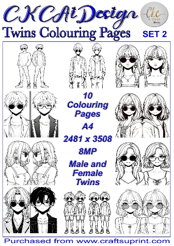 Twins Colouring Pages 10 x pairs of Twins to colour at your leisure Set 2