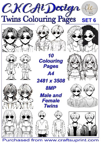 Twins Colouring Pages 10 x pairs of Twins to colour at your leisure Set 6