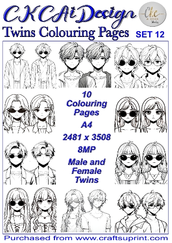 Twins Colouring Pages 10 x pairs of Twins to colour at your leisure Set 12
