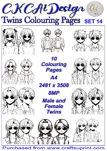 Twins Colouring Pages 10 x pairs of Twins to colour at your leisure Set 14