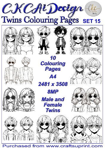 Twins Colouring Pages 10 x pairs of Twins to colour at your leisure Set 15