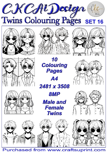 Twins Colouring Pages 10 x pairs of Twins to colour at your leisure Set 16