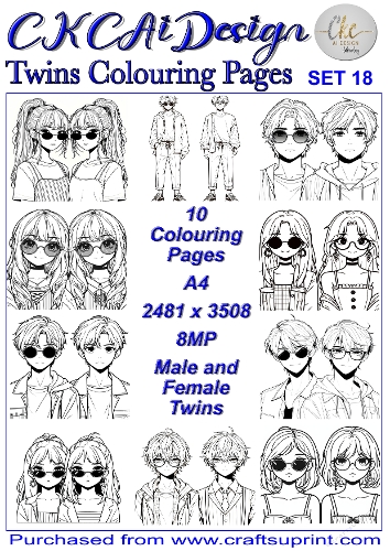Twins Colouring Pages 10 x pairs of Twins to colour at your leisure Set 18