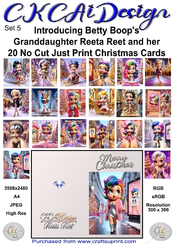 20 No Cut Just Print Reeta Reet Christmas Cards Set 5