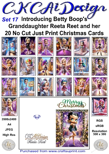 20 No Cut Just Print Reeta Reet Christmas Cards Set 17