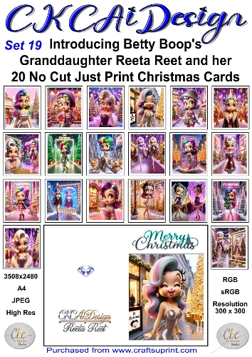 20 No Cut Just Print Reeta Reet Christmas Cards Set 19