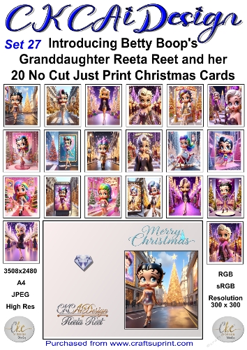 20 No Cut Just Print Reeta Reet Christmas Cards Set 27