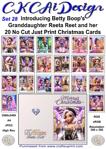 20 No Cut Just Print Reeta Reet Christmas Cards Set 28