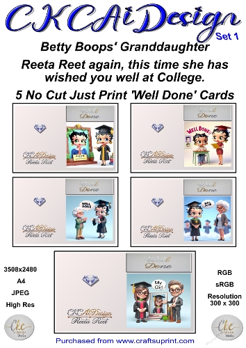 5 x No Cut Just Print Cards Well Done + 1024x1024 Card Fronts Set 1