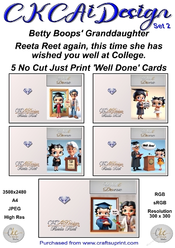 5 x No Cut Just Print Cards Well Done + 1024x1024 Card Fronts Set 2