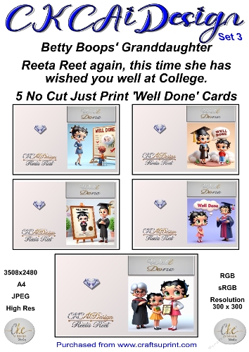 5 x No Cut Just Print Cards Well Done + 1024x1024 Card Fronts Set 3