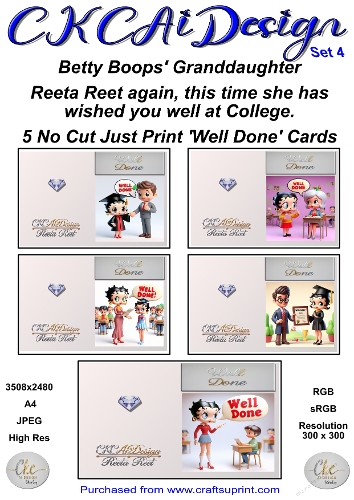 5 x No Cut Just Print Cards Well Done + 1024x1024 Card Fronts Set 4