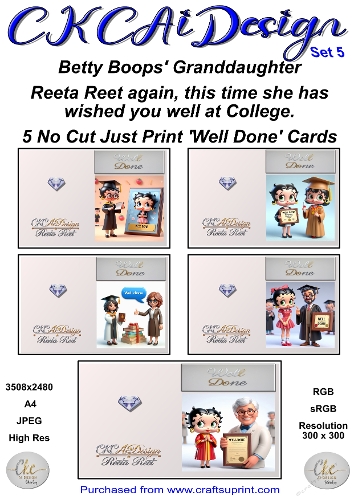 5 x No Cut Just Print Cards Well Done + 1024x1024 Card Fronts Set 5