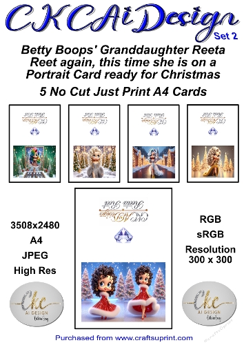5 x No Cut Just Print Cards Reeta Reet Christmas Cards Set 2