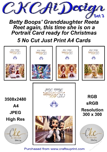 5 x No Cut Just Print Cards Reeta Reet Christmas Cards Set 3