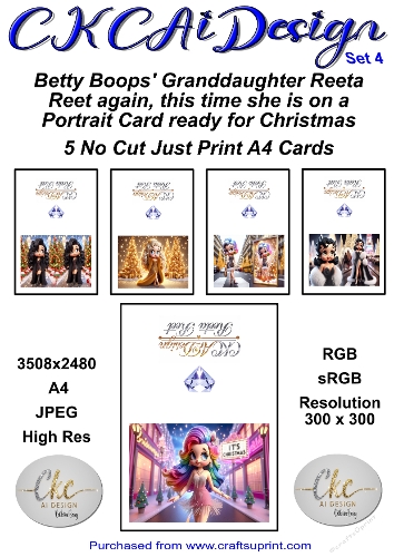 5 x No Cut Just Print Cards Reeta Reet Christmas Cards Set 4