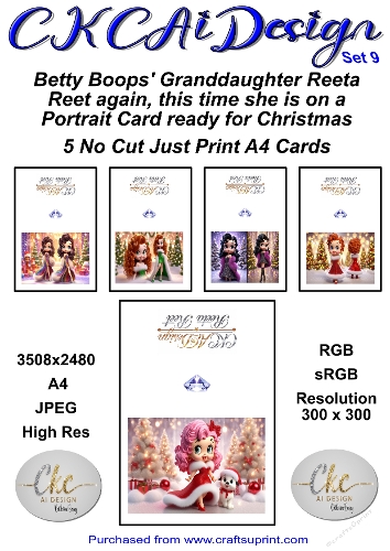5 x No Cut Just Print Cards Reeta Reet Christmas Cards Set 9
