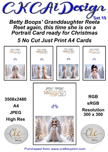 5 x No Cut Just Print Cards Reeta Reet Christmas Cards Set 10