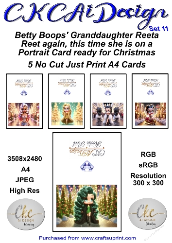 5 x No Cut Just Print Cards Reeta Reet Christmas Cards Set 11