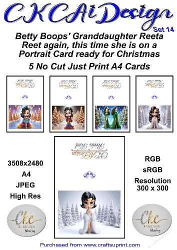 5 x No Cut Just Print Cards Reeta Reet Christmas Cards Set 14