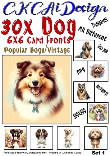 30x Dog Card Fronts, 1800x1800 Popular Dogs, Vintage Dogs Set 1
