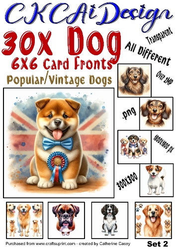 30x Dog Card Fronts, 1800×1800 Popular Dogs, Vintage Dogs Set 2