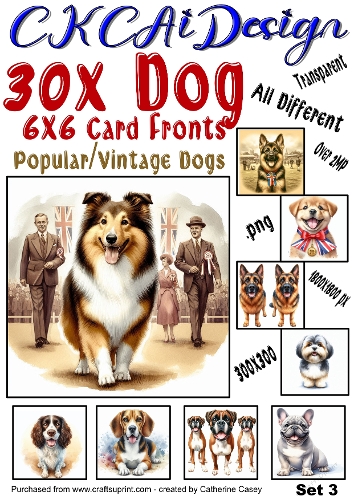 30x Dog Card Fronts, 1800×1800 Popular Dogs, Vintage Dogs Set 3