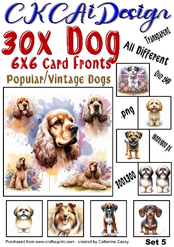 30x Dog Card Fronts, 1800×1800 Popular Dogs, Vintage Dogs Set 5