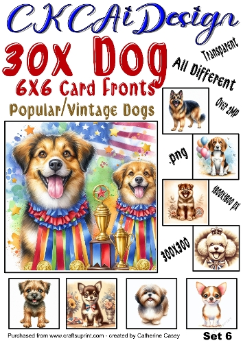30x Dog Card Fronts, 1800×1800 Popular Dogs, Vintage Dogs Set 6