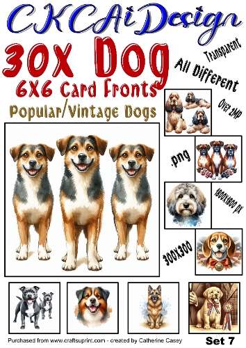 30x Dog Card Fronts, 1800×1800 Popular Dogs, Vintage Dogs Set 7