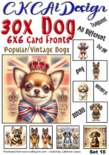 30x Dog Card Fronts, 1800×1800 Popular Dogs, Vintage Dogs Set 10