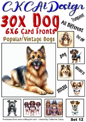 30x Dog Card Fronts, 1800×1800 Popular Dogs, Vintage Dogs Set 12