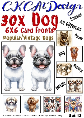 30x Dog Card Fronts, Popular Dogs, Vintage Dogs Set 13