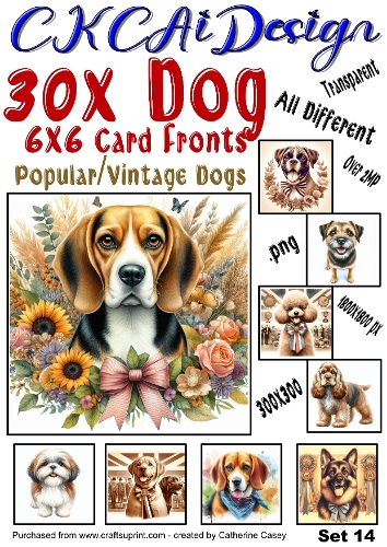 30x Dog Card Fronts, Popular Dogs, Vintage Dogs Set 14