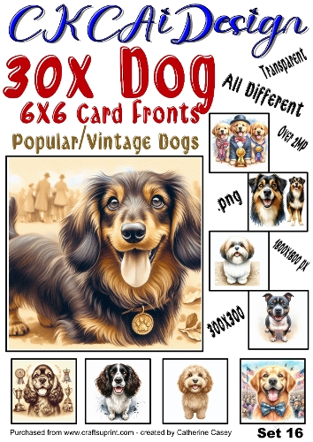 30x Dog Card Fronts, Popular Dogs, Vintage Dogs Set 16