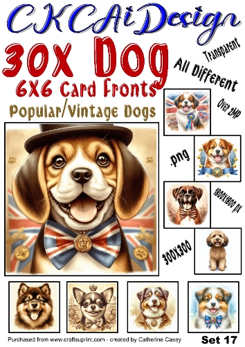 30x Dog Card Fronts, Popular Dogs, Vintage Dogs Set 17