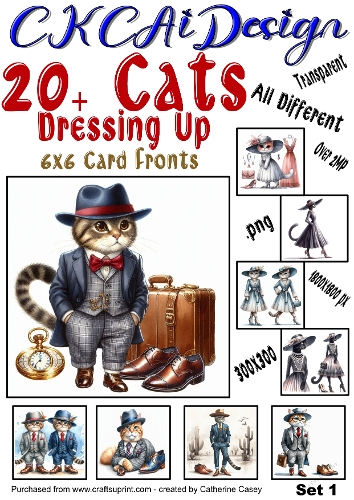 20+ Cats Dressing Up Card Fronts Set 1