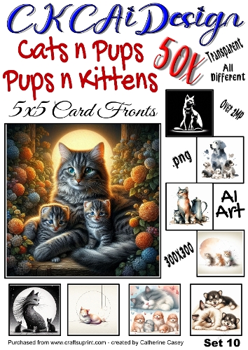 50x Cats n Pups and Dogs n Kittens Watercolour 5x5 Card Fronts Set 10 of 13