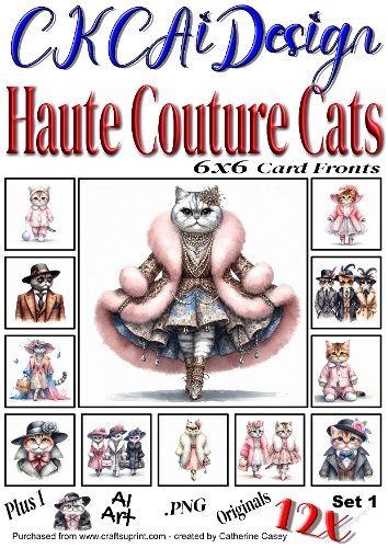 12x Haute Couture Cats AI Created Felines Set 1 of 12