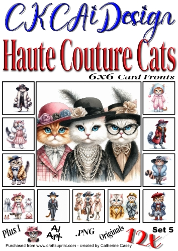 12x Haute Couture Cats AI Created Felines Set 5 of 12